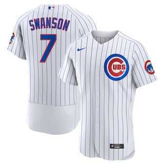Men's Chicago Cubs #7 Dansby Swanson White Home Stitched MLB Flex Base Nike Jersey Dzhi
